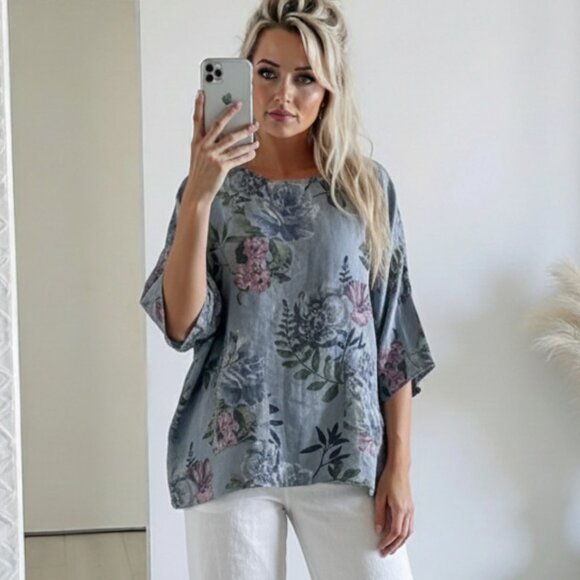 Francesca Bettini Linen Floral Top - Picture 1 of 8